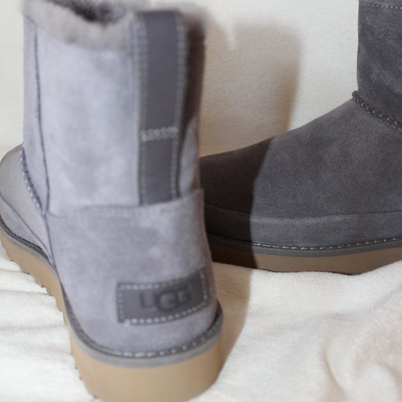 NIB UGG‎ WOMEN'S SUEDE SHEARLING LINED MINI DOUBLE ZIP BOOTS GRAY - Picture 6 of 7